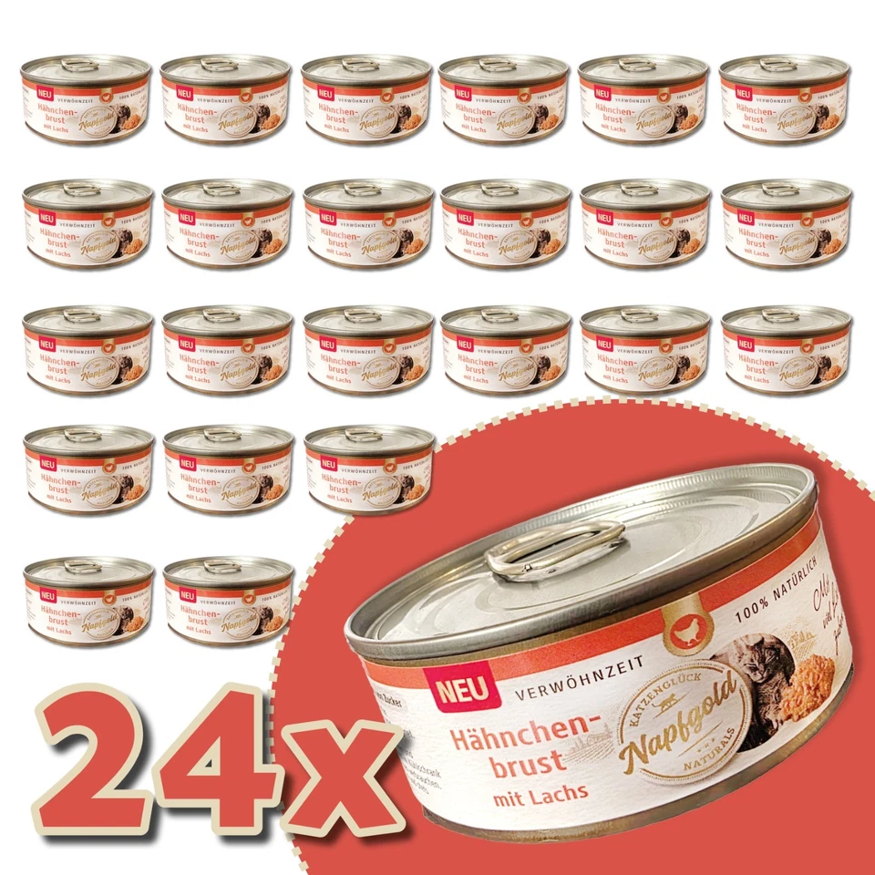 AKTION: Napfgold Katzenglück Hähnchenbrust mit Lachs, 24x 70g - Bild 1 von 2