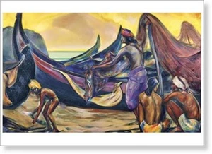 Four Fishermen. By Svetoslav Roerich. Fine art print NEW 20" x 28" - Picture 1 of 1