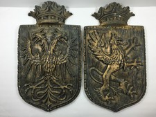 Double Headed Pheonix Eagle Bird and Lion Crest Coat Of Arms Plaque Vintage