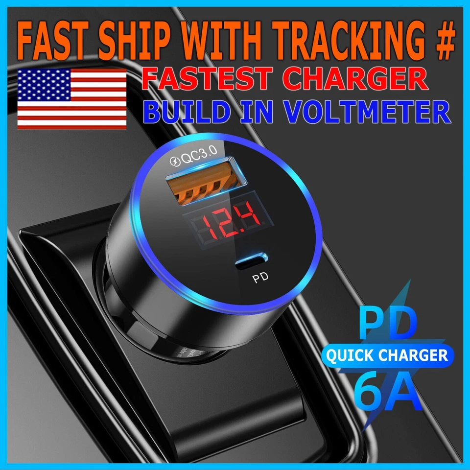 36W USB Type C Car QC Charger Cigarette Fast Charging Lighter Adapter - Image 1 of 4