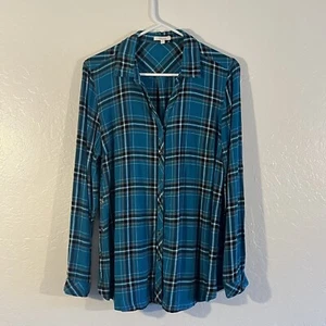 Maurices Hemd mit Knopfleiste Damen Größe 0 XS blau türkis kariert Langarm Oversized - Bild 1 von 13