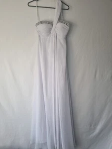iModa White Ruched Crystal Sequin Beaded Flowy One Shoulder Wedding Dress - Picture 1 of 13