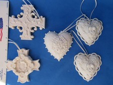 New ListingSet of 5 Margaret Furlong Heart - Cross Bisque Ornaments