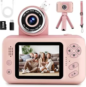 Kids Digital Camera Selfie Camcorder Video 1080P 32G SD Card HD Pink Kitty NEW! - Picture 1 of 6