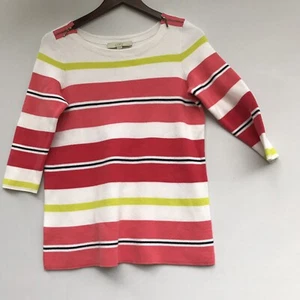 ANN TAYLOR LOFT Knit Sweater Sp White Pink Green Stripe Cotton Scoop Neck - Picture 1 of 8