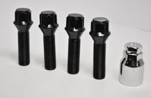 Set 4 X M12 X 1.5, 40mm Fil, Verrouillage Roue Boulons (Noir) - Bild 1 von 2