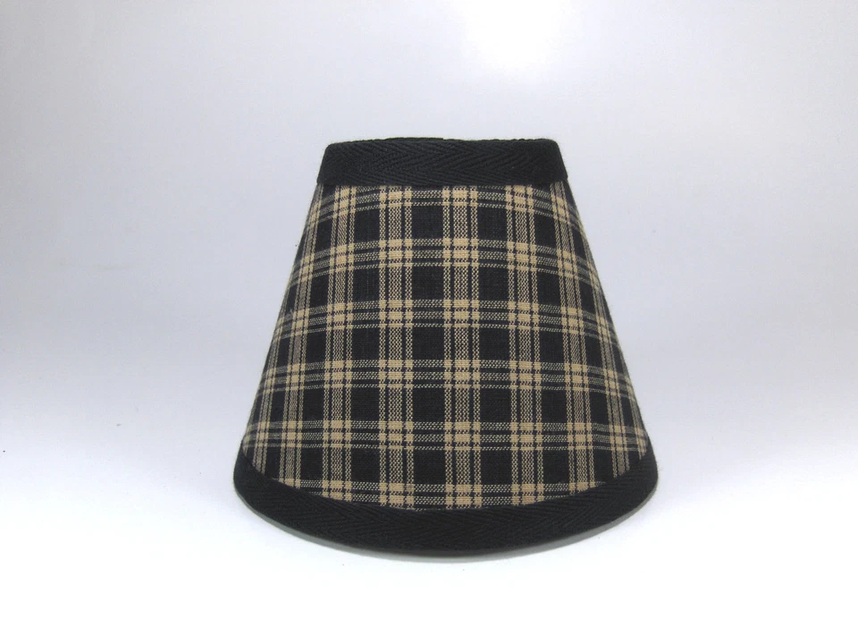 Country Primitive Black Sturbridge Plaid Fabric Chandelier Lampshade Lamp Shade - Image 1 of 1