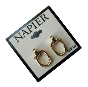 Napier Gold Tone Classic Pierced Earrings NEW NWT - Picture 1 of 2