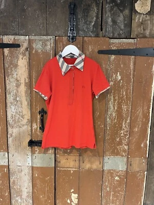 Burberry London Polo Shirt Red Contrasting Collar Logo Buttons Kid's Boy's Large - Image 1 of 4