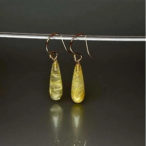 Golden Rutile Teardrop Earring 925 Sterling Silver Gold Fill Dangle Earrings - Picture 1 of 7