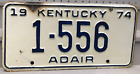 1974 Kentucky License Plate 1-556 Adair