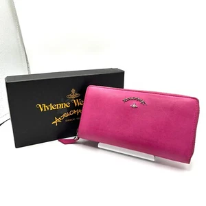 Vivienne Westwood Wallet Pink Long Leather Bifold Purse From Japan With Box Auth - Picture 1 of 19