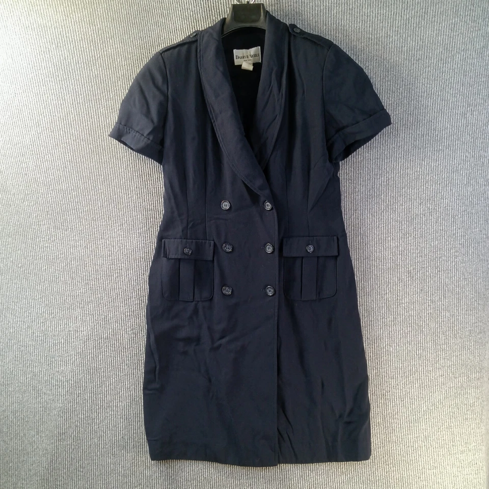Danny Nicole Shirt Dress Womens 10 Petite Blue Shoulder Pads Epaulettes Pockets - Image 1 of 4
