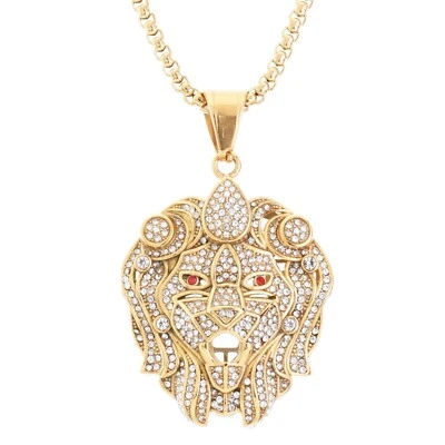 Из нержавеющей стали льда золотистый лев подвеска коробка цепочка ожерелье 20» SCP 4383 G - Изображение 1 из 4