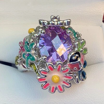 Anillo Park Lane Cuento de Hadas Talla 8 Retirado Tono Plata Flor Púrpura Lila Ovalado Circonita Foto 1 de 4