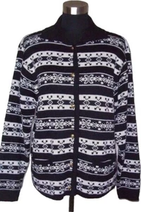 Crystal Kobe Knit Sweater Cardigan Black White Dress Casual Jacket ~SZ M - Picture 1 of 3