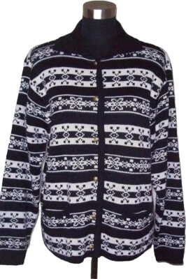 Cárdigan Suéter Tejido Cristal Kobe Negro Blanco Vestido Chaqueta Informal ~ Talla M Foto 1 de 3