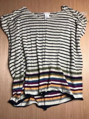 LaROK Top XS / Small Women's Knit Relaxed Shirt Striped Cotton Shirred *flaw C21 - Image 1 of 4