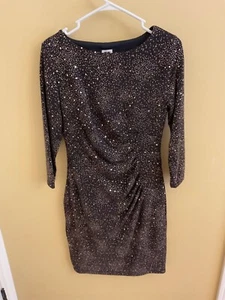 Anne Klein Women size 4. Dress 3/4 Sleeve Geo Black Sequin Neckline - Picture 1 of 4
