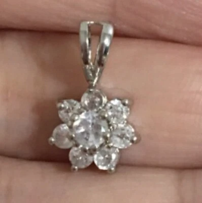 14k White Gold Plated Small CZ Flower Quality Pendant For Necklaces - Image 1 of 4