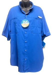Columbia PFG Shirt Men's L Fishing Vented Omni-Shade Pockets Blue BNWT UPF 40 - Picture 1 of 6