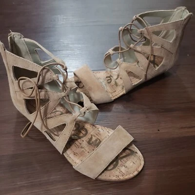 Sam Edelman 尺寸 7 - DEAN Cage 凉鞋棕褐色麂皮绒角斗士绑带平底鞋 — 第 1/4 张图片