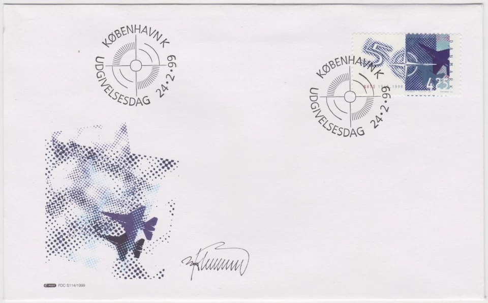 Denmark FDC 1999, N.A.T.O. Emblem & jet fighters, mint - Image 1 of 1