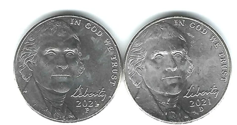 2021-P+D Uncirculated Two Types Jefferson Nickel Five Cent Coins! Cover