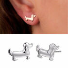 Silver Sausage Dog  Dachshund Doxie Weeiner Cute Pet Stud Earrings Gift Uk