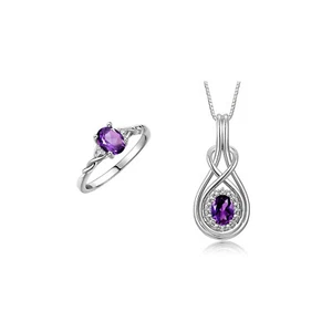 RYLOS Sterling Silver Love Knot Matching Set Gemstone & Diamonds, Sizes 5-10 - Picture 1 of 27
