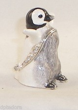 Miniature Flippity Penguin Pewter Bejeweled Hinged Trinket Box