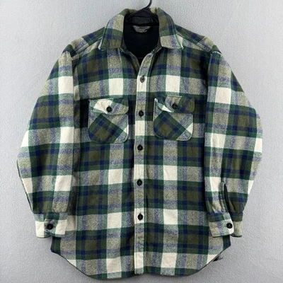 Винтажная мужская шерстяная фланелевая рубашка Sears среднего размера CPO 70-е в клетку - Изображение 1 из 4
