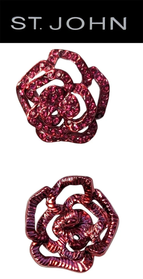 St John Knits (1.0 Inch) Metallic Red Rose Layered Petal Ruby Crystal Buttons - Image 1 of 1