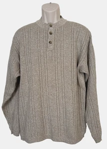 John Ashford Mens Chunky Knit Sweater Cotton Beige Quarter Button Size M R3-O18 - Picture 1 of 8