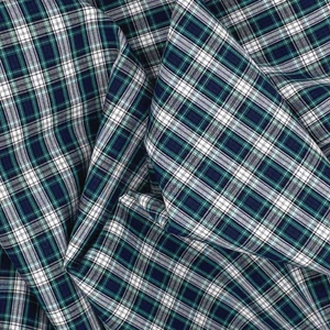 Tartan Plaid Cotton Fabric: Navy Blue & Green Small Scale Check 58 Inch Wide - Picture 1 of 7