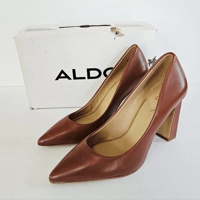 Nuevo en caja Zapatos de salón minimalistas Aldo Seirith cuero óxido/marrón tacón bloque punta 7,5 Foto 1 de 4