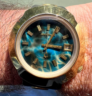 Reloj Accutron Sputnik Vintage Gran Tamaño Mármol Piedra Dial Asimétrico N0 Reparado Foto 1 de 4