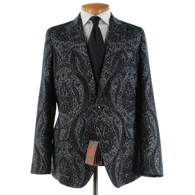 Etro NWT Cotton Blend Dinner Jacket Size 56 (46 US) In Black & Gray Paisley - Image 1 of 4