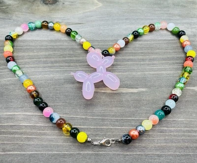 "Colgante retro globo perro y collar de cuentas de vidrio multicolor 20""" Foto 1 de 4