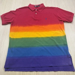 Vintage Polo Ralph Lauren Made in USA Rainbow Polo Shirt - Men's Large - Picture 1 of 6