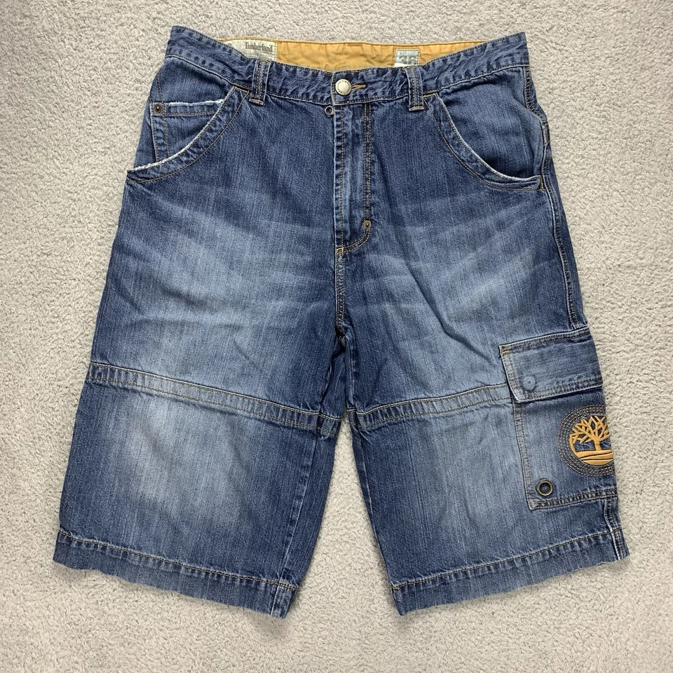 Pantalones Cortos Timberland 36W Hombres Y2K Sueltos Ropa de Calle Denim Bordado Logotipo Deletreado Foto 1 de 4