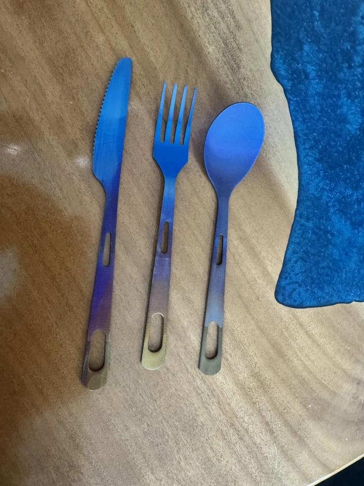 Grade 5 Titanium Cutlery Set Camping Military EDC Anodized Engraving Available - Image 1 of 3
