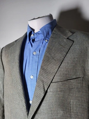 Chaqueta Blazer Abrigo Deportivo 42L RECIENTE Hickey Freeman Seda Lino Verde Oliva Cuadros Foto 1 de 4