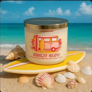 Bath Body Works SUNLIT GLOW 3-Docht-Kerze 14,5 Unzen Glas Neu Strandduft - Bild 1 von 1