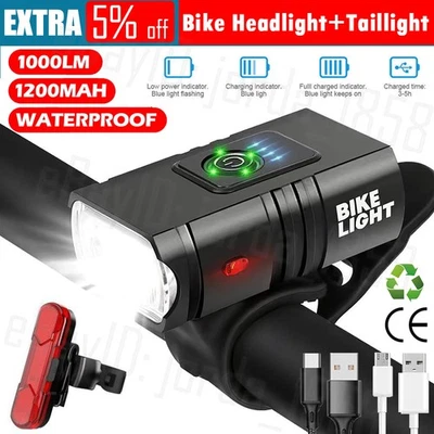 LED Bicycle Bike Lights Rechargeable Front Rear Headlight Tail Light Set AUS - image 1 of 4
