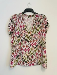 Ladies Aztec Print Short Sleeve Soft Blouse (Pink/Green/Orange) Size 20 - Picture 1 of 5