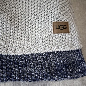 UGG Home Collection Knit Throw 50”x70” Navy And Gray Colors 100% Cotton - Picture 1 of 6