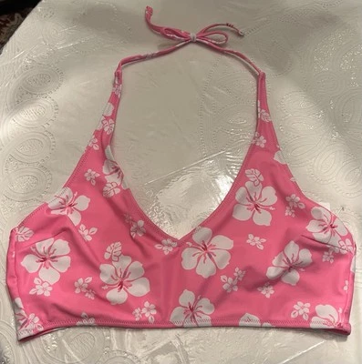 Top de bikini reversible No Boundaries para mujer XL (15-17) rosa elástico con flores Foto 1 de 4