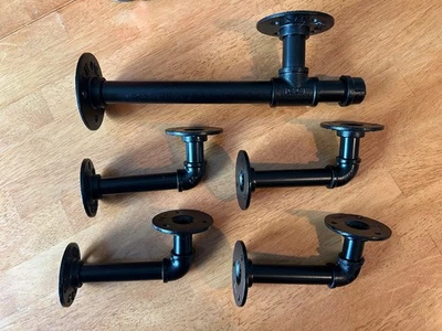 Set of 4 industrial iron pipe shelf brackets + bonus bracket - Image 1 of 2