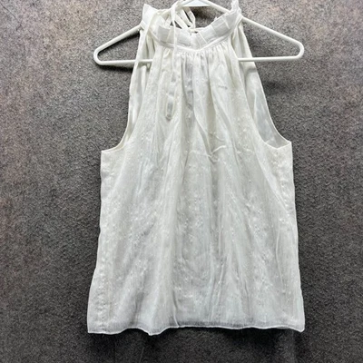Blusa Trina Turk Top Mujer Pequeña Blanca Sin Mangas Halter Mezcla Seda Elegante Foto 1 de 4